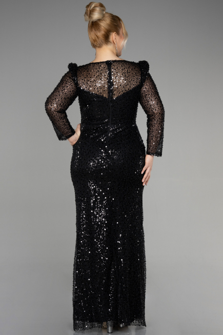 Robe De Fiançailles Grande Taille Longue Squameuse Noir ABU3559