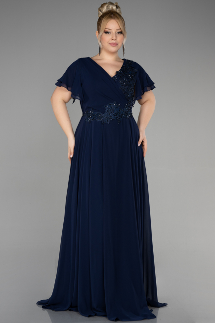 Robe de Soirée Grande Taille Longue Bleu Marine ABU1562