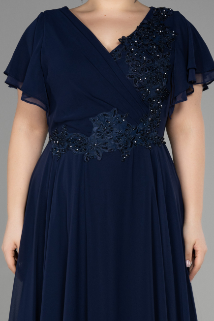 Robe de Soirée Grande Taille Longue Bleu Marine ABU1562