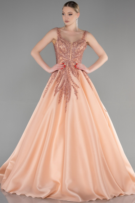 Robe Haute Couture Longue Saumon ABU3597