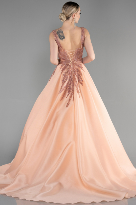 Robe Haute Couture Longue Saumon ABU3597