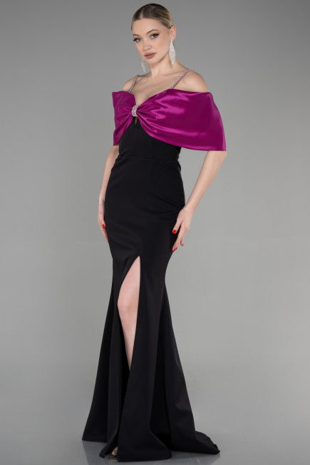 Robe de Soirée Longue Fuchsia-Black ABU3601