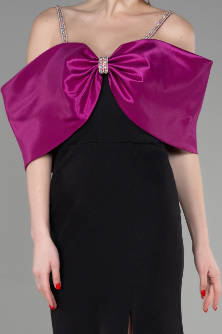 Robe de Soirée Longue Fuchsia-Black ABU3601