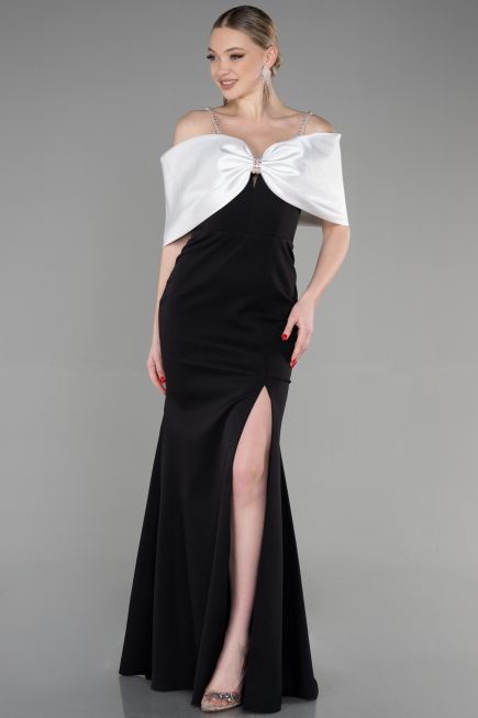 Robe de Soirée Longue Noir-Ecru ABU3601