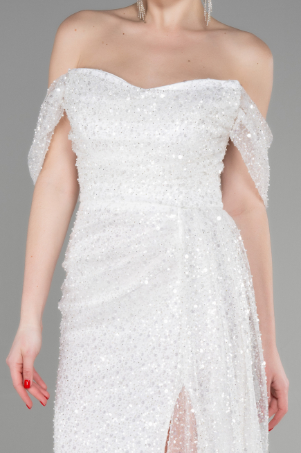 Robe de Soirée Longue Squameuse Blanc ABU3577