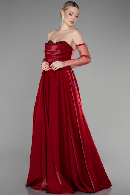 Robe de Soirée Longue Rouge Bordeaux ABU3604