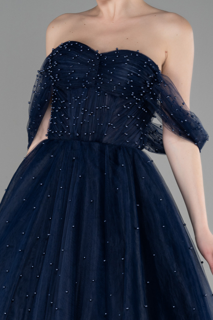 Robe Haute Couture Longue Bleu Marine ABU3599