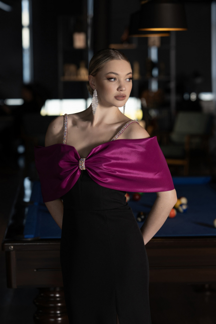 Robe de Soirée Longue Fuchsia-Black ABU3601
