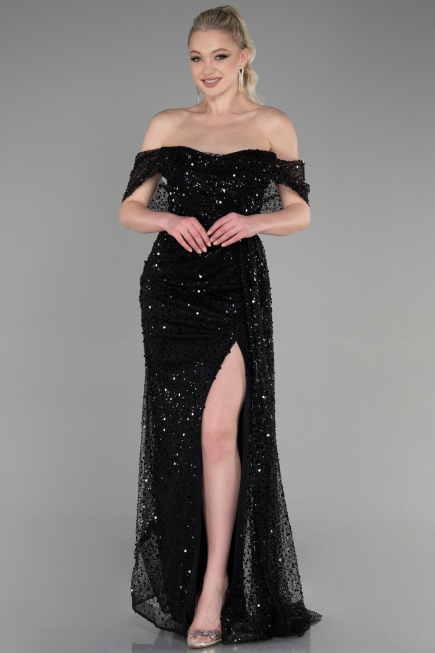 Robe de Soirée Longue Squameuse Noir ABU3577