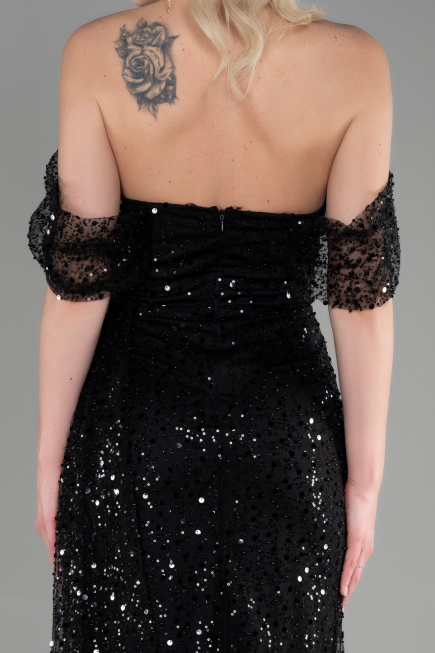 Robe de Soirée Longue Squameuse Noir ABU3577