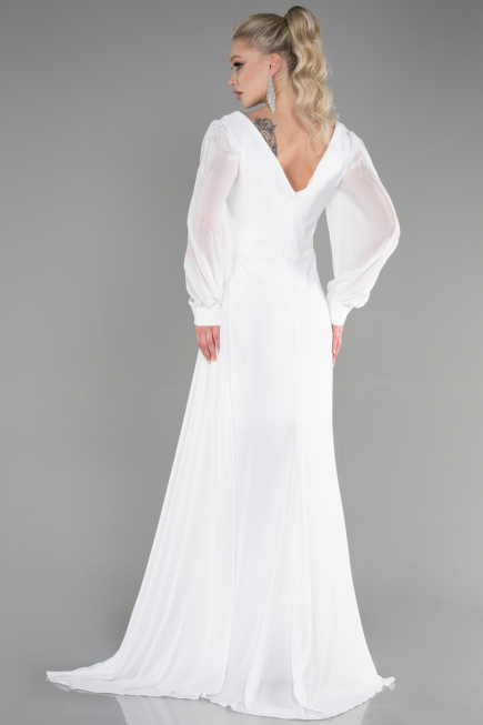 Robe de Soirée Longue Mousseline Blanc ABU3627