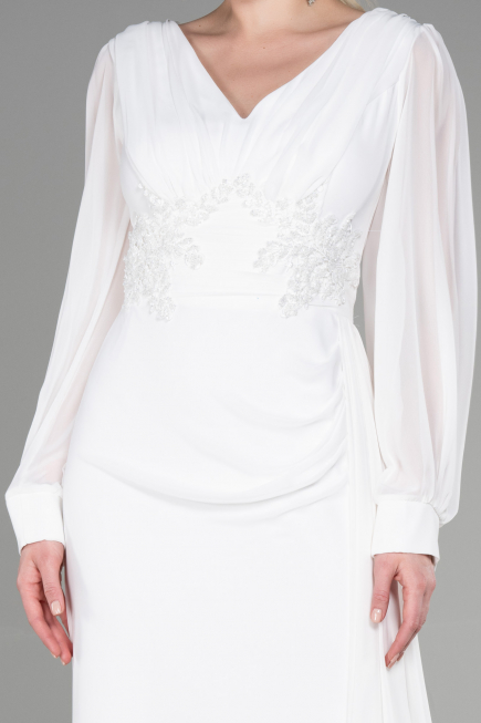 Robe de Soirée Longue Mousseline Blanc ABU3627