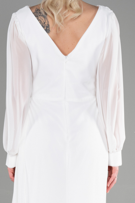 Robe de Soirée Longue Mousseline Blanc ABU3627