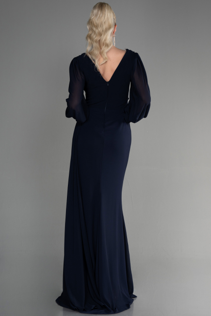 Robe de Soirée Longue Mousseline Bleu Marine ABU3627