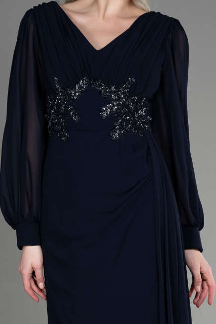 Robe de Soirée Longue Mousseline Bleu Marine ABU3627