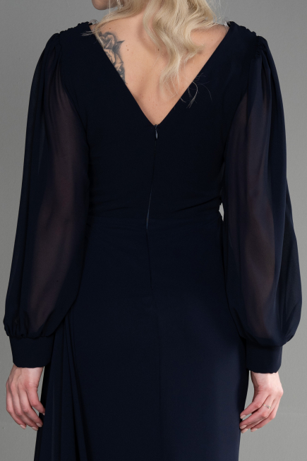 Robe de Soirée Longue Mousseline Bleu Marine ABU3627