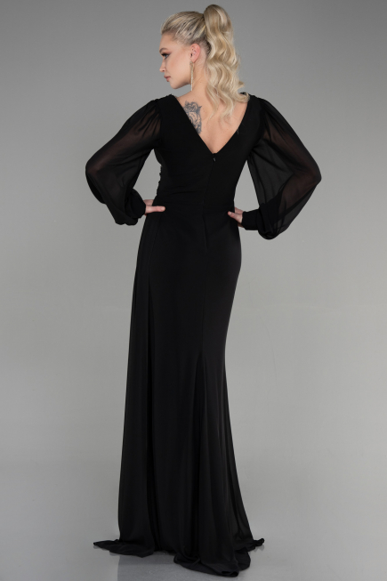 Robe de Soirée Longue Mousseline Noir ABU3627