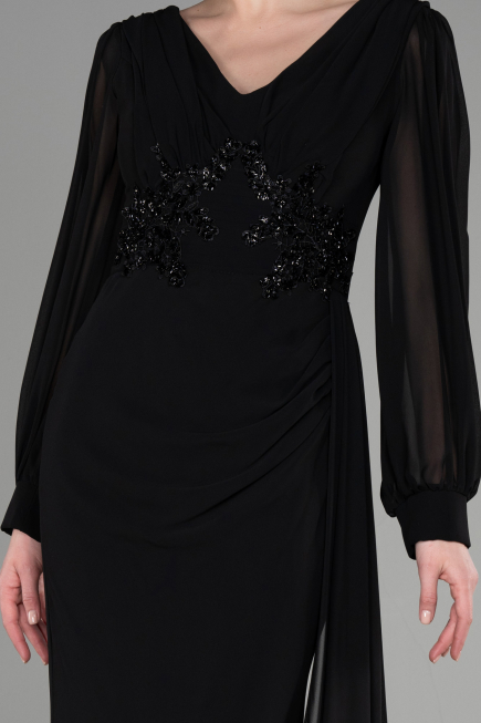 Robe de Soirée Longue Mousseline Noir ABU3627