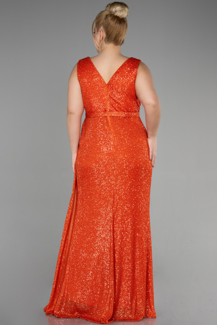 Robe de Soirée Grande Taille Longue Squameuse Orange ABU3194