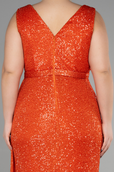 Robe de Soirée Grande Taille Longue Squameuse Orange ABU3194