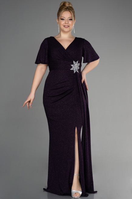 Robe Grande Taille Longue Violet Foncé ABU3645