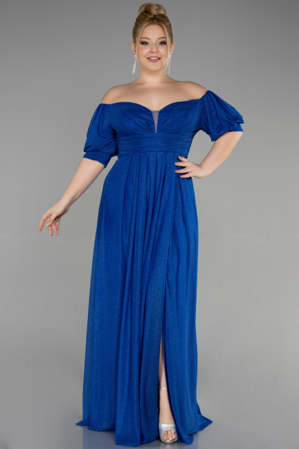 Robe de Soirée Grande Taille Longue Bleu Saxe ABU3615