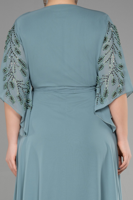 Robe de Soirée Grande Taille Longue Mousseline Turquoise ABU2071