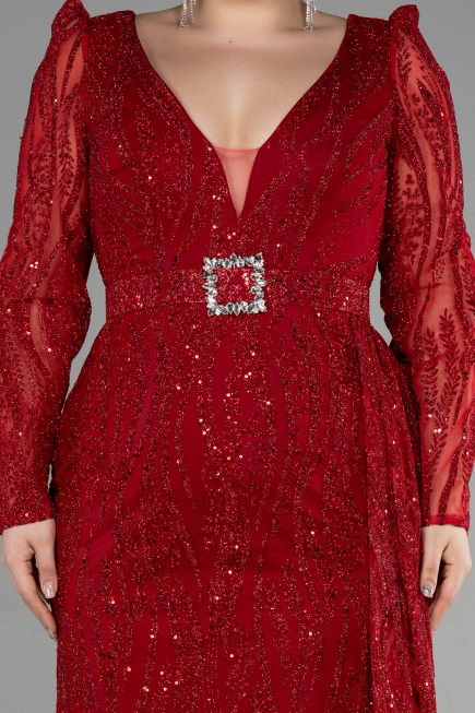 Robe De Fiançailles Grande Taille Longue Rouge ABU3562