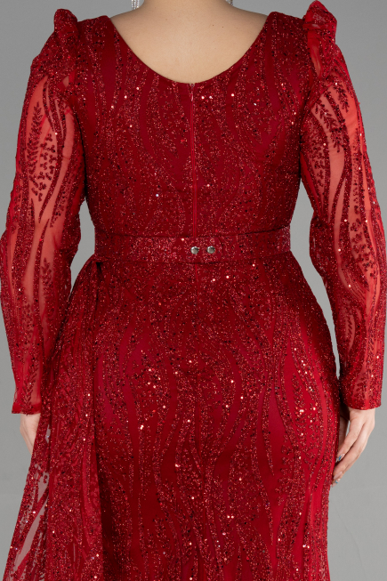 Robe De Fiançailles Grande Taille Longue Rouge ABU3562