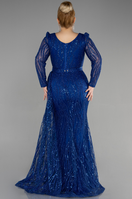 Robe De Fiançailles Grande Taille Longue Bleu Saxe ABU3562