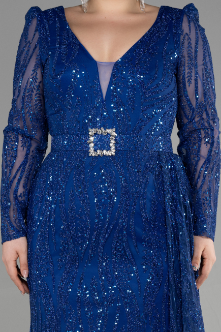 Robe De Fiançailles Grande Taille Longue Bleu Saxe ABU3562