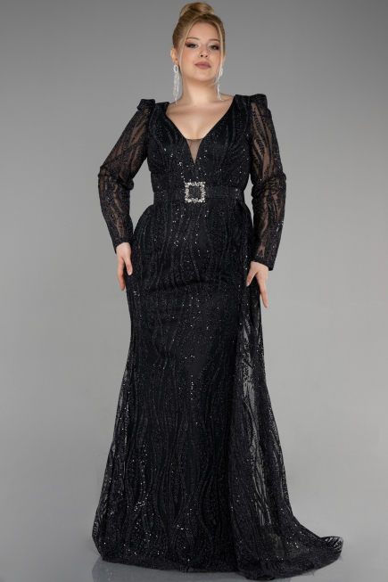 Robe De Fiançailles Grande Taille Longue Noir ABU3562