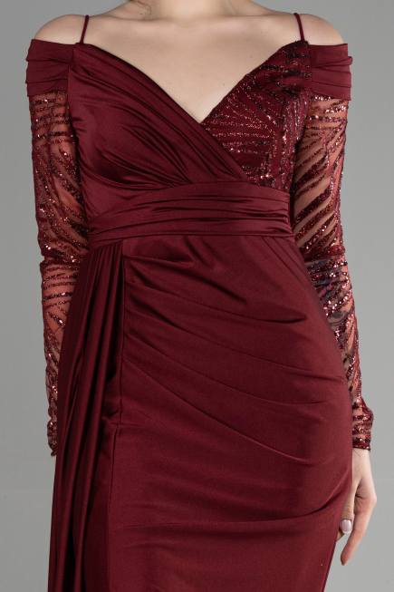 Robe de Soirée Longue Rouge Bordeaux ABU3656