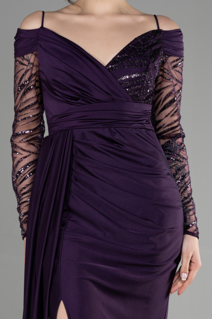 Robe de Soirée Longue Violet Foncé ABU3656