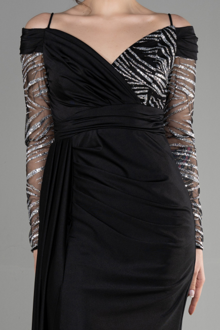 Robe de Soirée Longue Noir-Argent ABU3656
