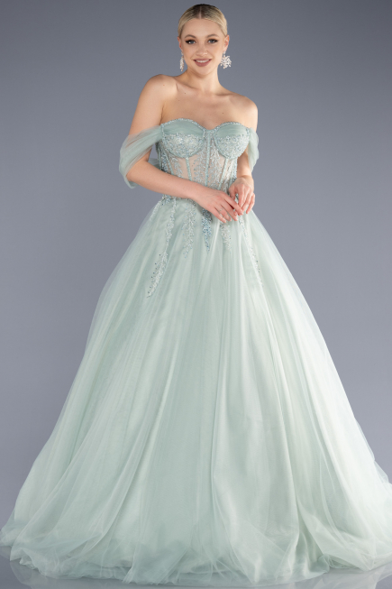 Robe de Fiançailles Design Personnalisé Longue Menthe ABU3664