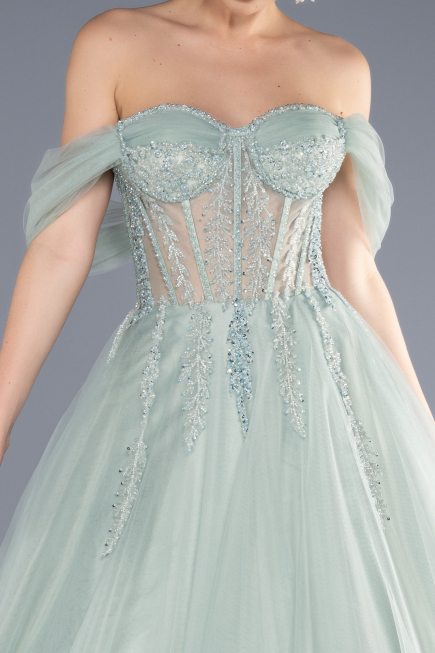 Robe de Fiançailles Design Personnalisé Longue Menthe ABU3664