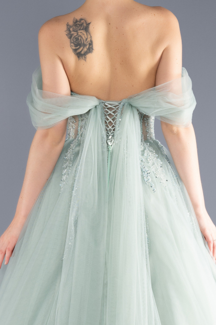 Robe de Fiançailles Design Personnalisé Longue Menthe ABU3664