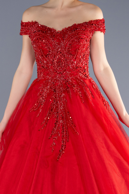 Robe Haute Couture Longue Rouge ABU3662