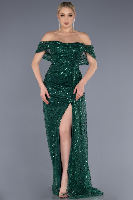 Robe de Soirée Longue Squameuse Émeraude ABU3577