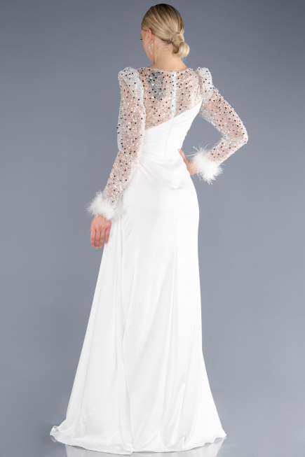 Robe de Soirée Longue Satin Blanc ABU3673