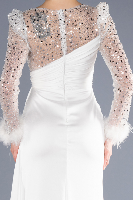 Robe de Soirée Longue Satin Blanc ABU3673