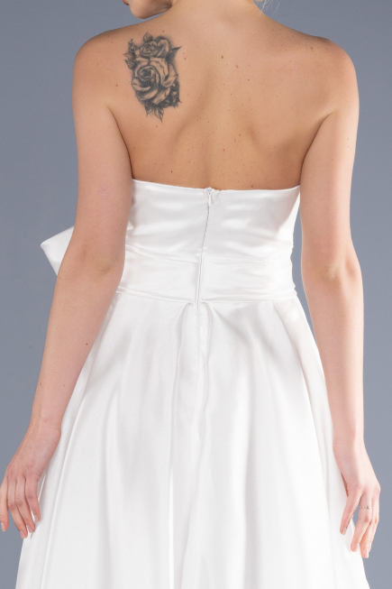 Robe de Soirée Longue Satin Blanc ABU3674
