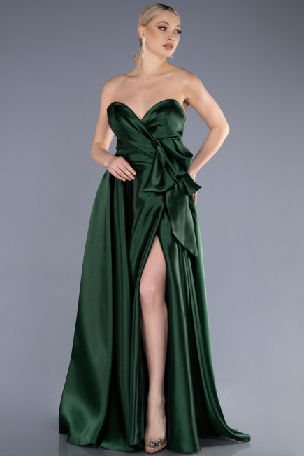 Robe de Soirée Longue Satin Émeraude ABU3674