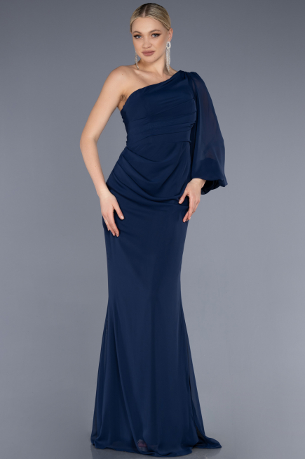 Robe de Soirée Longue Mousseline Bleu Marine ABU3677