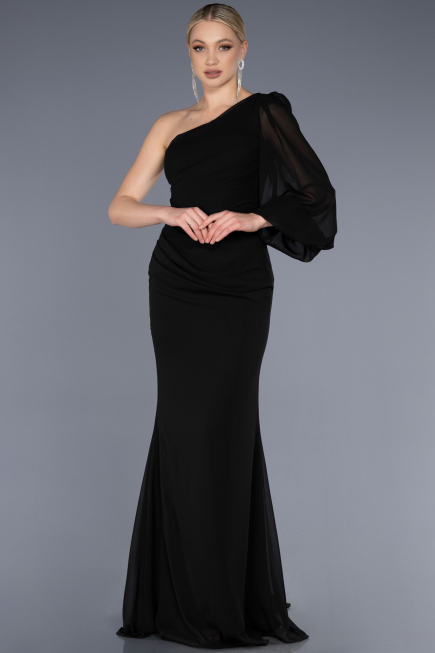 Robe de Soirée Longue Mousseline Noir ABU3677