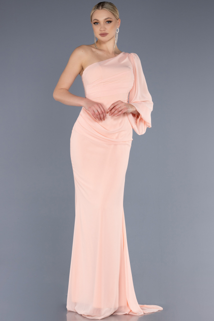 Robe de Soirée Longue Mousseline Saumon ABU3677