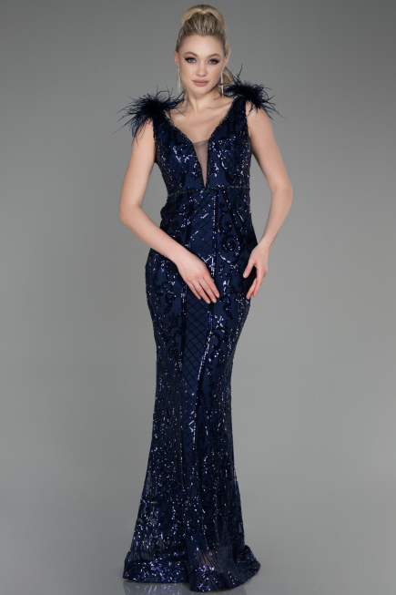 Robe Queue de Poisson Longue Bleu Marine ABU3669