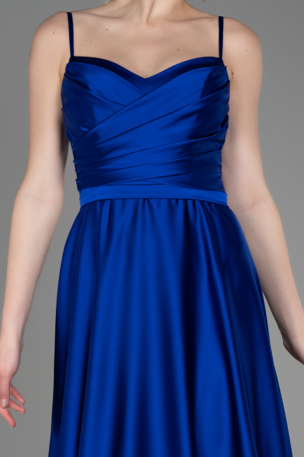 Robe De Soirée Satin Longue Bleu Saxe ABU1601