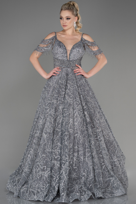 Robe de Soirée Longue Gris ABU3708